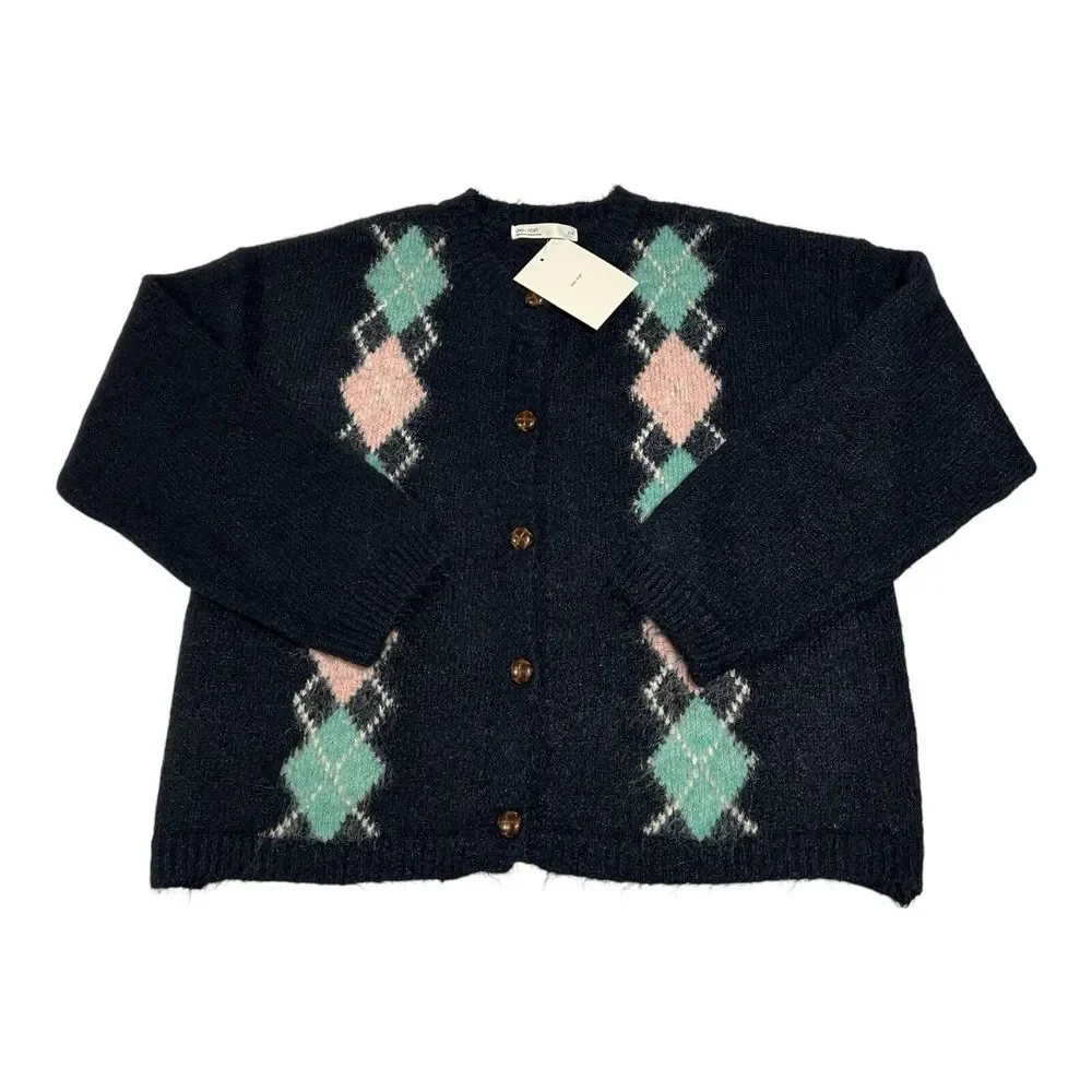OAK‎ + FORT Cozy Knit Oversized Cardigan Women's CG-14554-W-Navy Print-S NWT $68